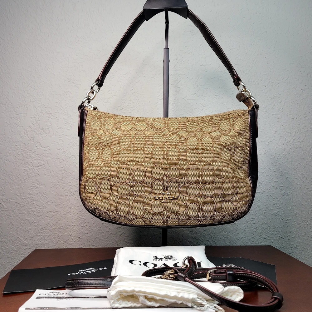 Coach Signature Chelsea Jacquard Crossbody Bag Purse 37584 Khaki/brown